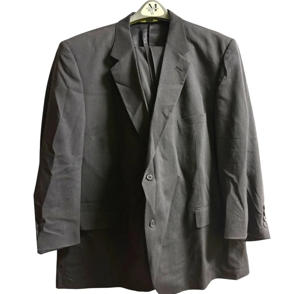 Joseph & Feiss Mens 100% Wool 2 Piece Suit Black 48 Short 46 Waist RN 77219 READ